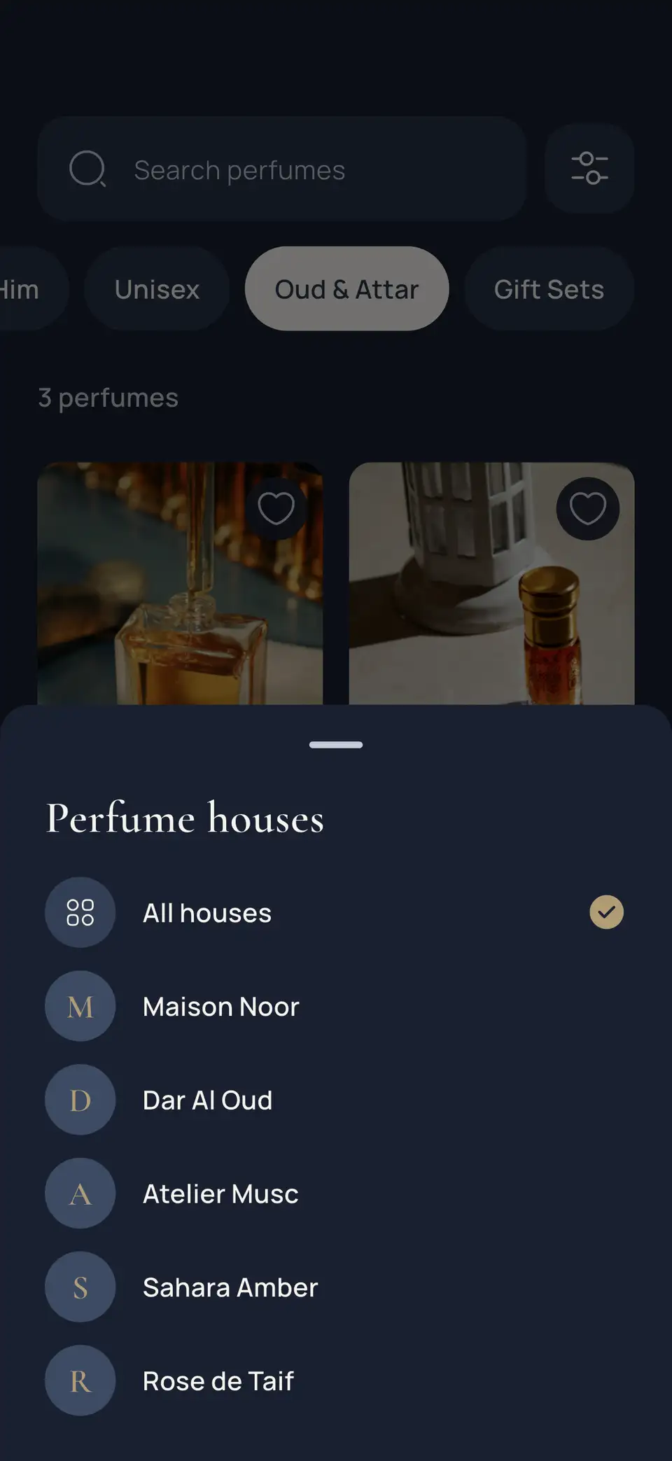 تصفية العطور حسب دار العطور في «الشهد Perfumery»