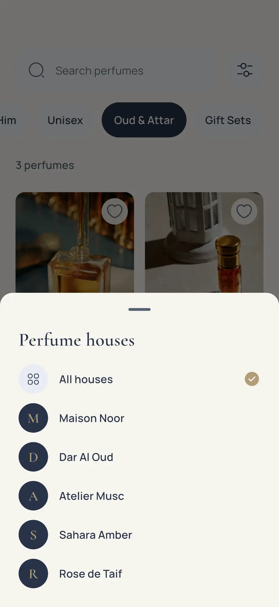 تصفية العطور حسب دار العطور في «الشهد Perfumery»